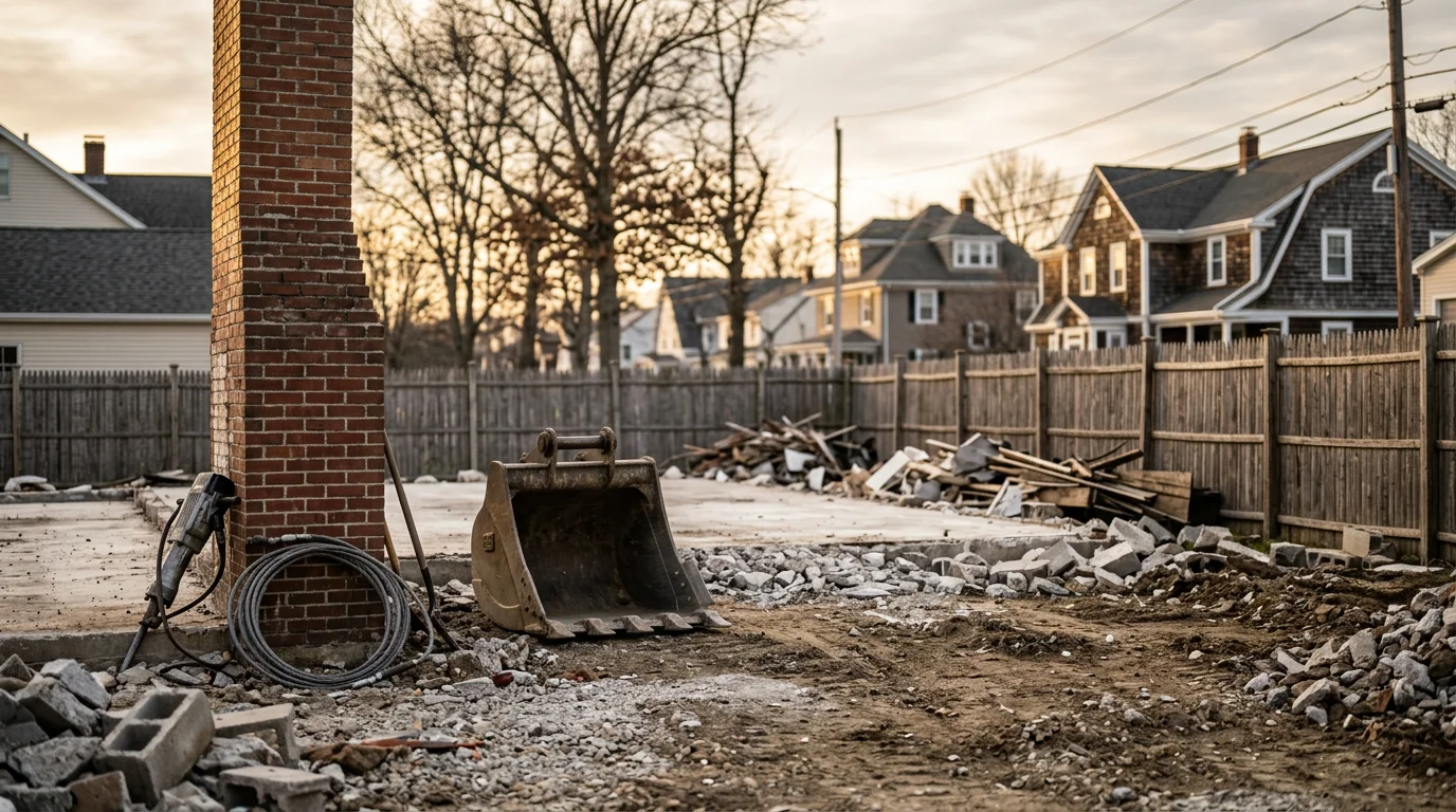 Demolition crew removing residential structure in Rhode Island